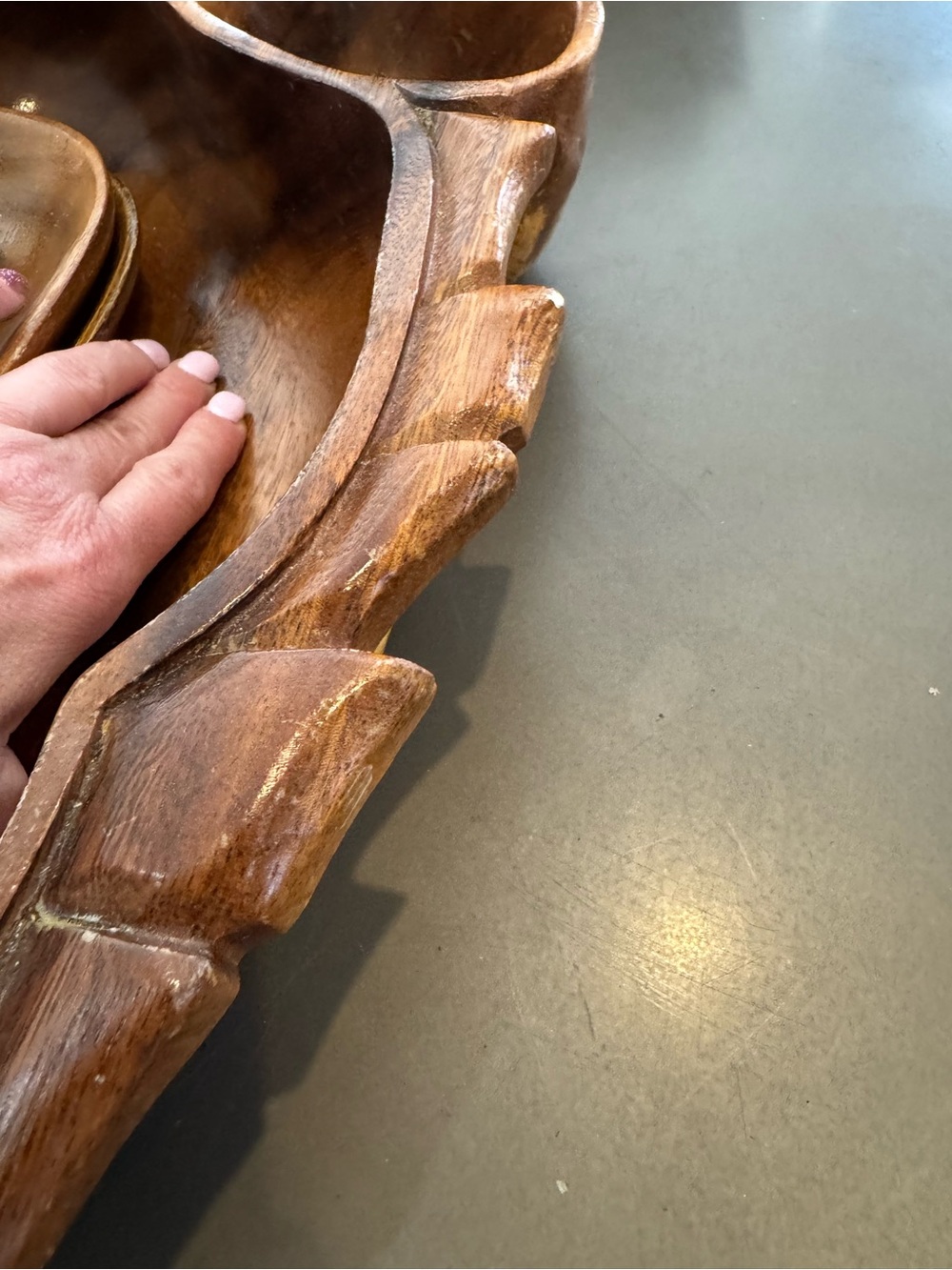 1950-60s Monkey Pod Hardwood Hand-Carved Wooden Serving Bowl—Lobster - Picture 6 of 6